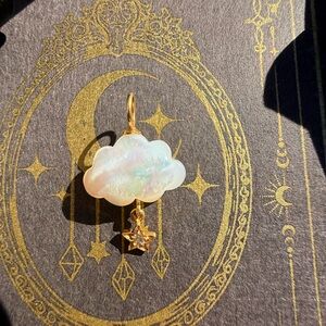 14k Solid Gold Stormy Cloud Charm Pendant • Real Diamond + Mother Of Pearl